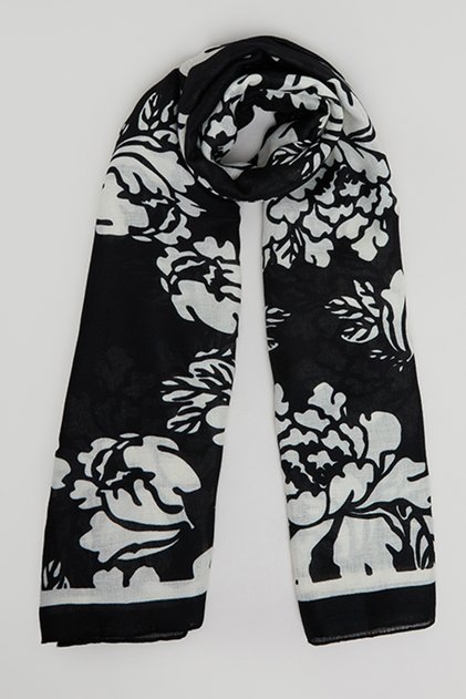 Women's Black Floral Print Scarf