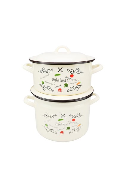 Set 2 piese decor Pofta buna cu capace oala si cratita 18 cm VEF, crem