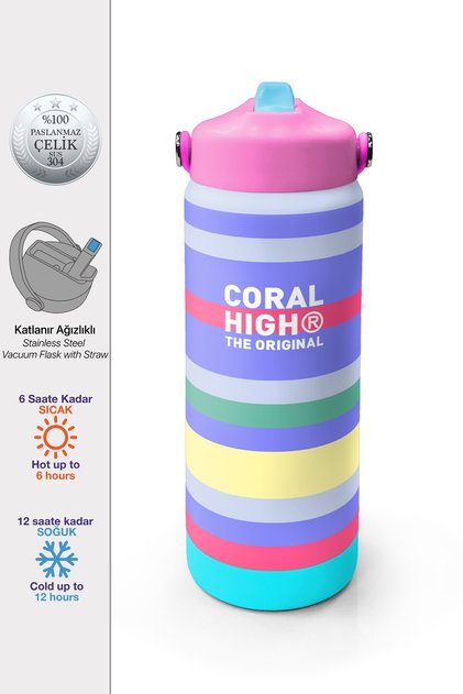 Milka Gray Yellow Line Patterned Steel Thermos with Folding Spout 650 ml 38302