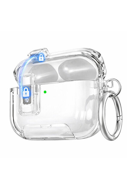 Airpods Pro 3. Nesil ile uyumlu Kılıf Standlı Kilitli TPU Premium Matte Trip Case Şeffaf