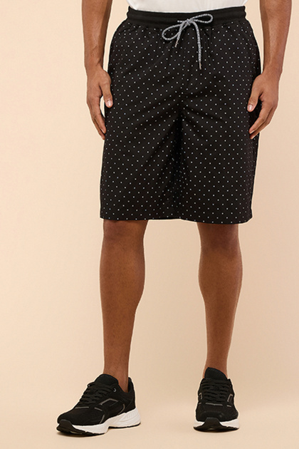 Men's Black Printed Lounge Shorts with Drawstring Waist