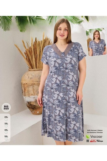 Cămașă de noapte pentru femei, cu mânecă scurtă, mărime mare, cu detaliu din dantelă, cu nasturi, lungime midi, cu model floral