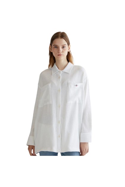 Women's White Oversize Fit Classic Collar Striped Shirt