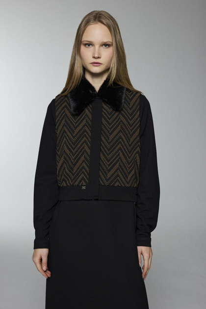 Fur Collar Patterned Double Brown Suit 1698