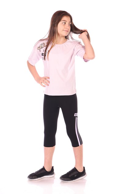 Girl's 2-Piece Set Printed Crew Neck T-Shirt & Elastic Waist Crop Leggings
