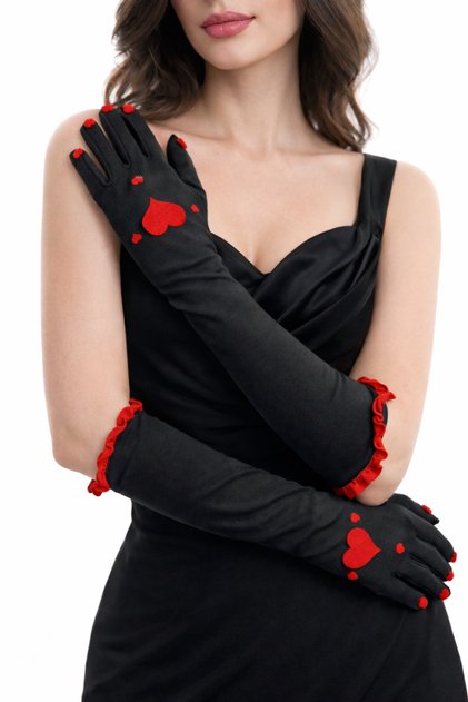 Black and White Long Party Gloves with Hearts