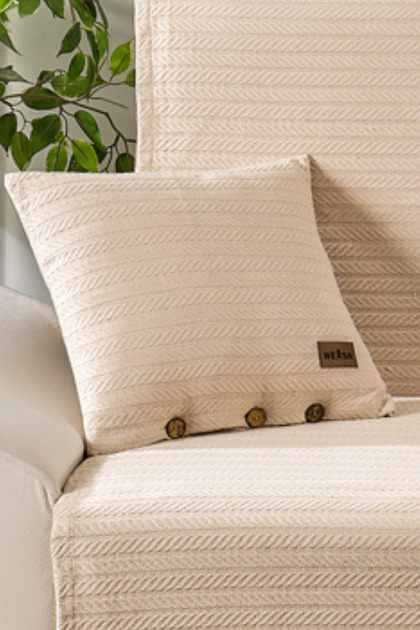 100% Cotton Bohemian Pique Throw Pillow Cover with Wooden Buttons and Leather Label 40X40 cm 1 Piece