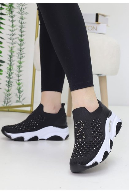 Leonda Black White Sole Knitwear Women's Sports Shoes