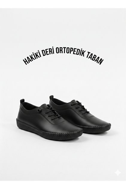 Women's Black Genuine Leather Comfort Orthopedic Sole Mother Shoes