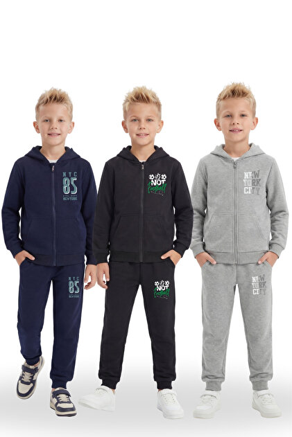 3-Piece Zippered Boys' Tracksuit Set - 6 Pieces