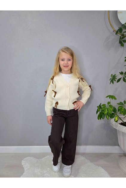 Girl's Set Winter Knitwear Jacket Top and Bottom Set 3-Piece Knitwear Top Inner Long-Sleeved Bdi and Bottom Jeans