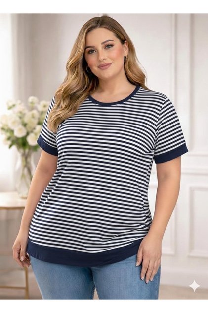 Women's Plus Size Striped Basic T-Shirt