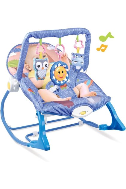 Rocker Chair for Baby with Hanging Toys, Infant to Toddler Rocking Seat, Animal Design, Blue