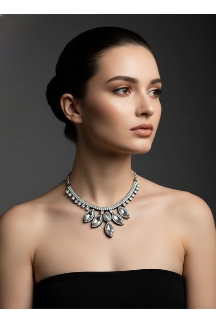 Zircon Stone Navy Blue Evening Dress Necklace – Special Design Showy Women's Necklace