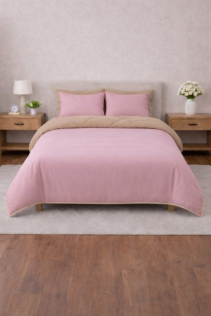 Duvet Cover Set King Size - Reversible (4 Pieces) - Pink - Brown