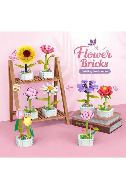 Flower Bricks Yapboz Çiçek Seti – Masa Üstü Koleksiyon Çiçek Modeli(Rastgele 1 Adet)
