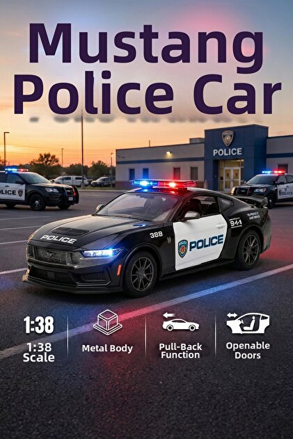 Police Car Metal Pull-Back Toy Car 1:38 Scale Doors Opened Model Vehicle