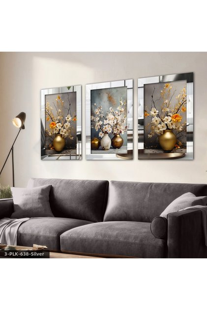 Flowers in a Vase 3 Piece Plexiglass Framed Painting with Mirror