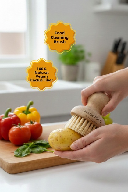 Kitchen 100% Natural-Vegan Cactus Herb Fruit & Vegetable Food Cleaning Brush