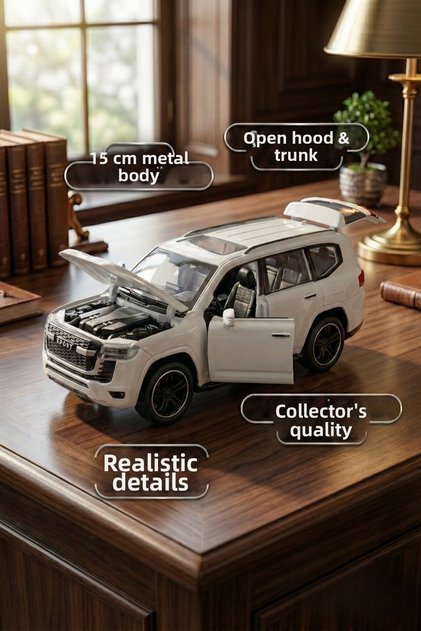1:32 Metal Pull-Back Luxury Off-Road Vehicle Toyota Land Cruiser Model Toy Car - White with Sound and Light