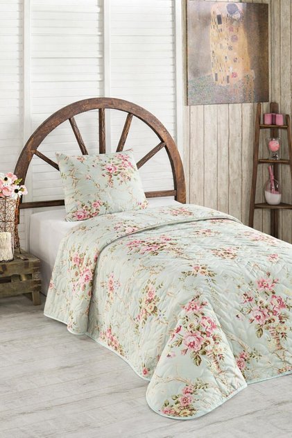 Single Person Quilted Bedspread Set Alanur Mint