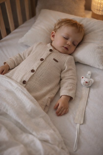 Muslin Baby Romper with Pacifier Strap Unisex 1094