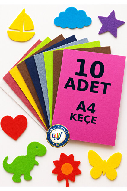 10 Pieces of Felt Mixed Colors - A4 Size 20X30 cm Activity