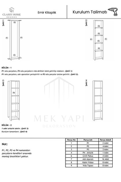 CLASSY HOME TASARIM CLASSY 5 RAFLI ARKALIKLI KİTAPLIK VE DOLAP