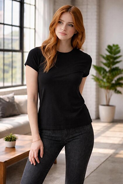 Crew Neck Short Sleeve Black Women's Bodysuit - Lycra Viscose