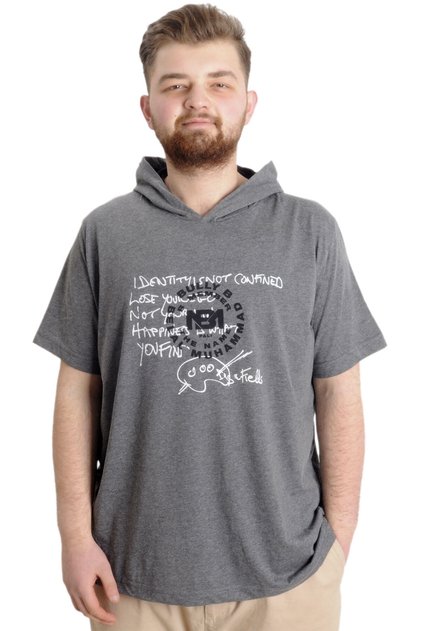 Fashion XL Large Size Men's T-Shirt Hooded Muhammad 23120 Antramelange