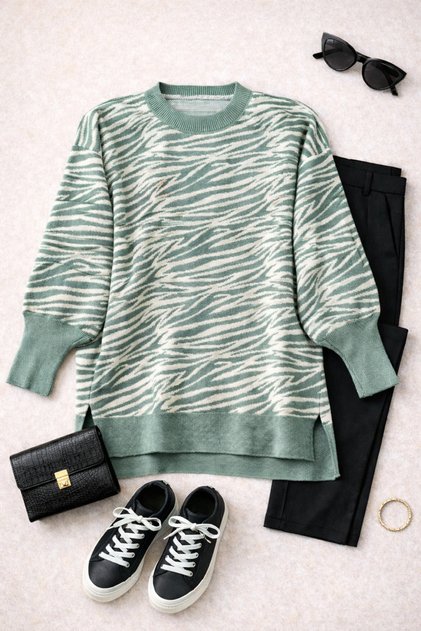 Slit Zebra Pattern Sweater