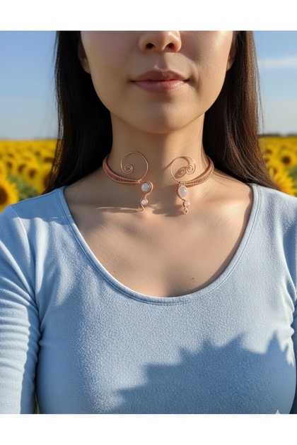 Aquamarine Stone Pure Copper Necklace Bracelet Ring Set