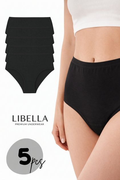 Women's Panties 5 Pack High Waist Cotton Lycra Black Color