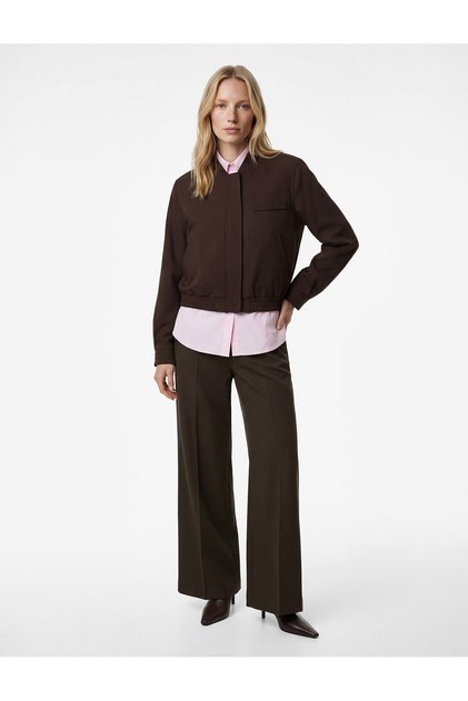 College Collar Zippered Pocket Long Sleeve Bomber Jacket