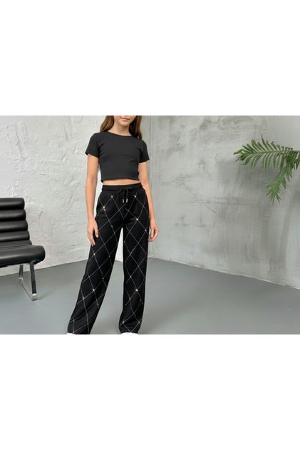 Girls' & Teenagers' Diamond Stone Trousers Wide Leg Loose-Fit Fabric with Elastic Waist