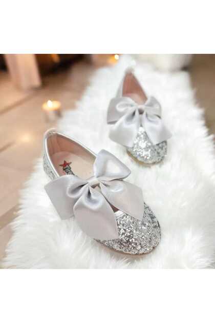 Girls' Silver Color Silvery Butterfly Bow Stylish Orthopedic Ballet Flats