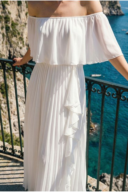 Daila Off-The-Shoulder Flounce Long Evening Dress Chiffon Invitation and Wedding Party Dress