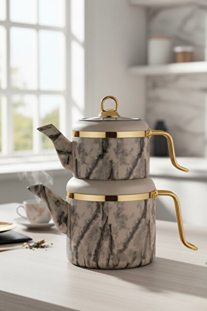 ÖZLİFE Özlife Vigo Golden Aile Boy Granit Çaydanlık Takımı