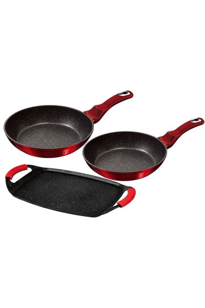 Set placa grill si 2 tigai marmorate cu 3 straturi,Burgundy , Berlinger Haus BH 1668