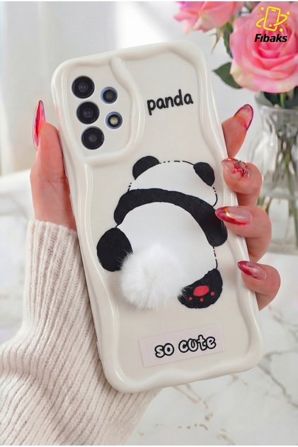 Galaxy A23 Case Design Patterned Camera Protected Panda White Tassel Silicone Cover