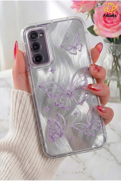 Galaxy S20 FE Kılıf Sök Tak Kamera Korumalı Parlak Hologramlı Kelebek Desenli Darbe Emici