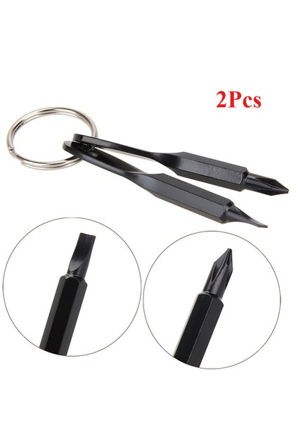2PCS Black 2pcs Portable Phillips Screwdriver Keyring Set - Multifunctional Mini Pocket Repair Tool