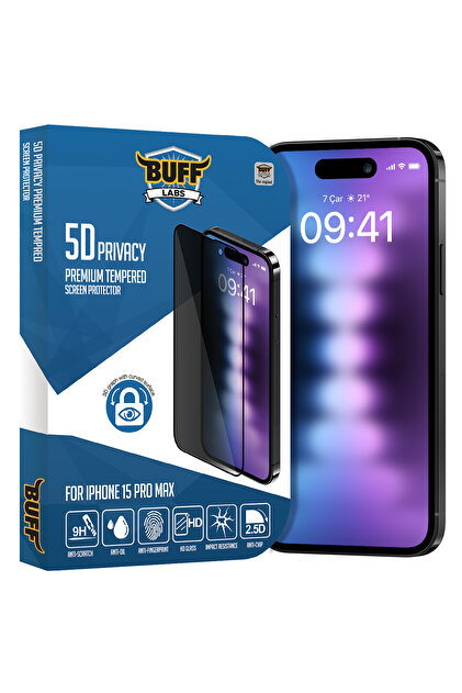 Buff Labs Buff iPhone 15 Pro Max 5D Privacy Ekran Koruyucu
