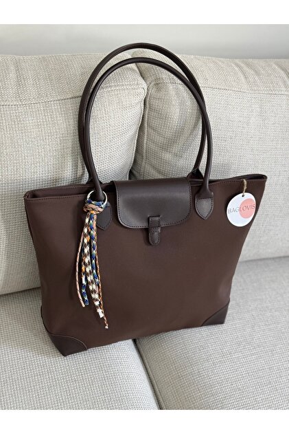 Charm Detailed Large Coffee Tote Bag W40 H30