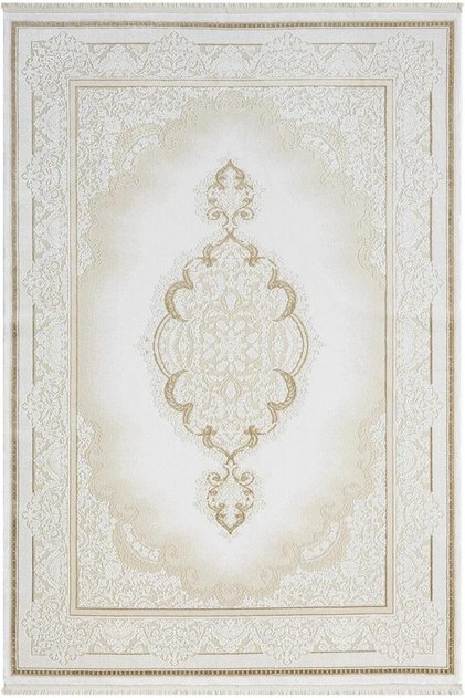 Elegance Eg001a Beyaz Halı Gold Sedef Detaylı Göbekli Modern Viskon Doğal Iplik Bambu Halı Tozu Az