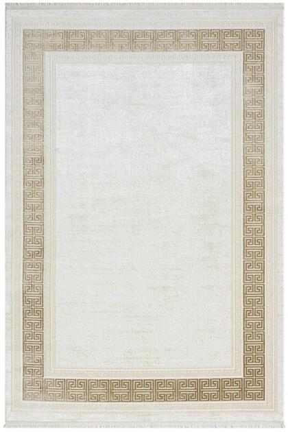 Elegance Eg009a Bej Halı Gold Çerçeveli Modern Viskon Doğal Iplik Bambu Halı Tozu Az Salon Halısı