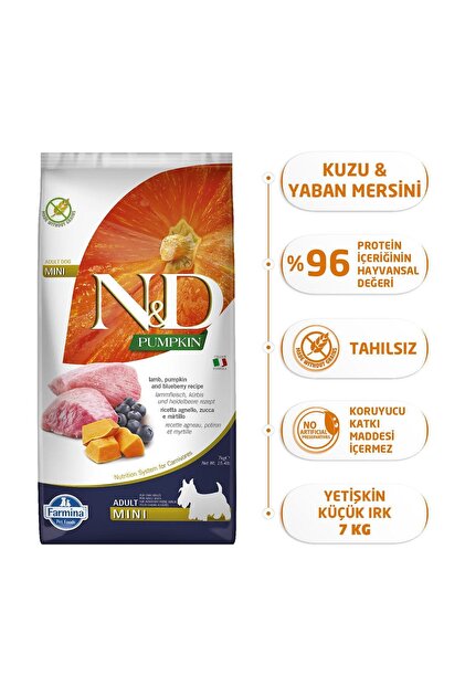 N & D Balkabaklı Kuzu Etli Tahılsız Küçük Irk Köpek Maması 7 Kg