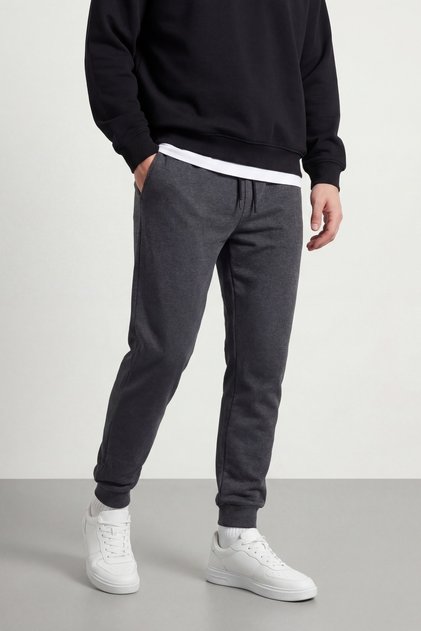 Men's Anthracite Back Pocket Label Detailed Elastic Leg Regular Fit Sweatpants