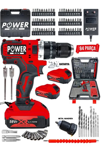 ULTRA LÜKS 84 PARÇA ÇELİK MANDREL DAREBELİ ÇİFT BATARYALI MATKAP SETİ