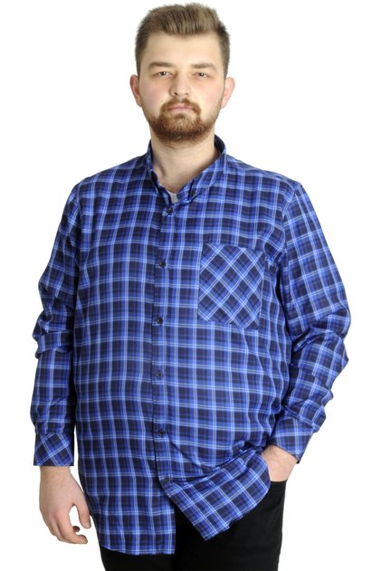 Mode XL Large Size Men's Shirt Plaid Long Sleeve 23300 Indigo